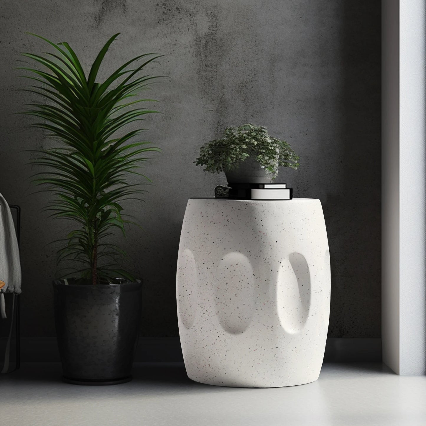 Lightweight Concrete Side Table Faux Terrazzo Accent Garden End Table