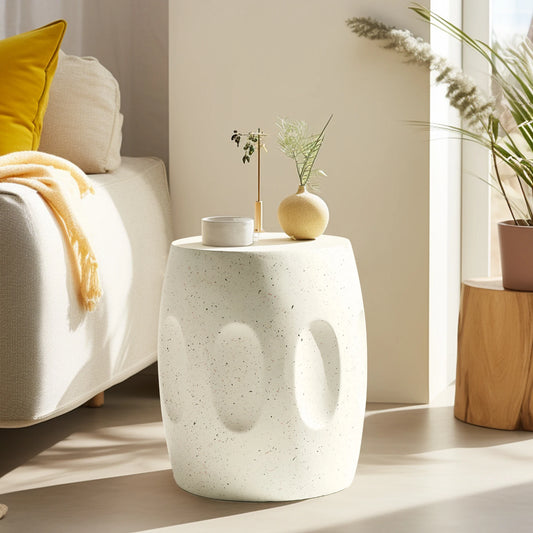 Lightweight Concrete Side Table Faux Terrazzo Accent Garden End Table
