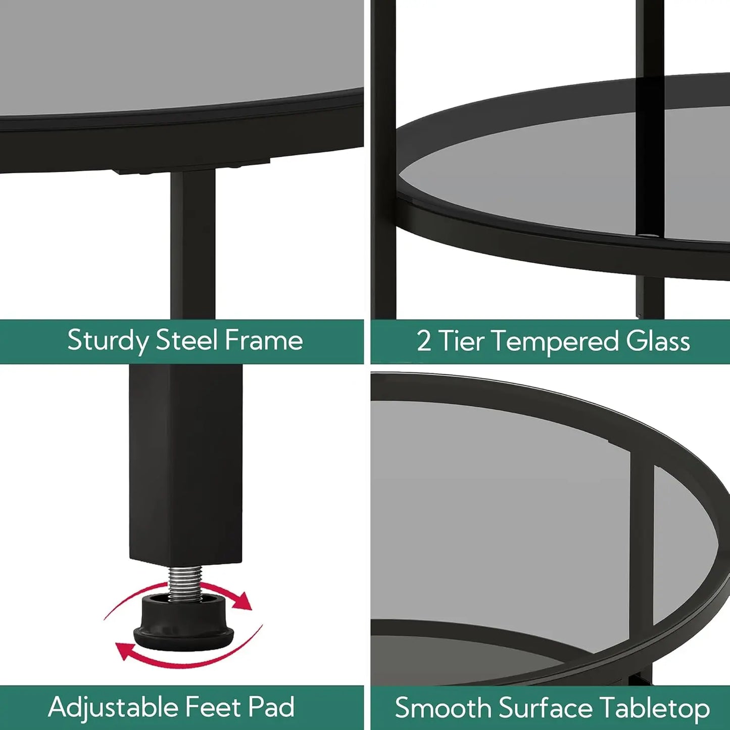 Round Glass Coffee Table With Storage Shelf For Living Room