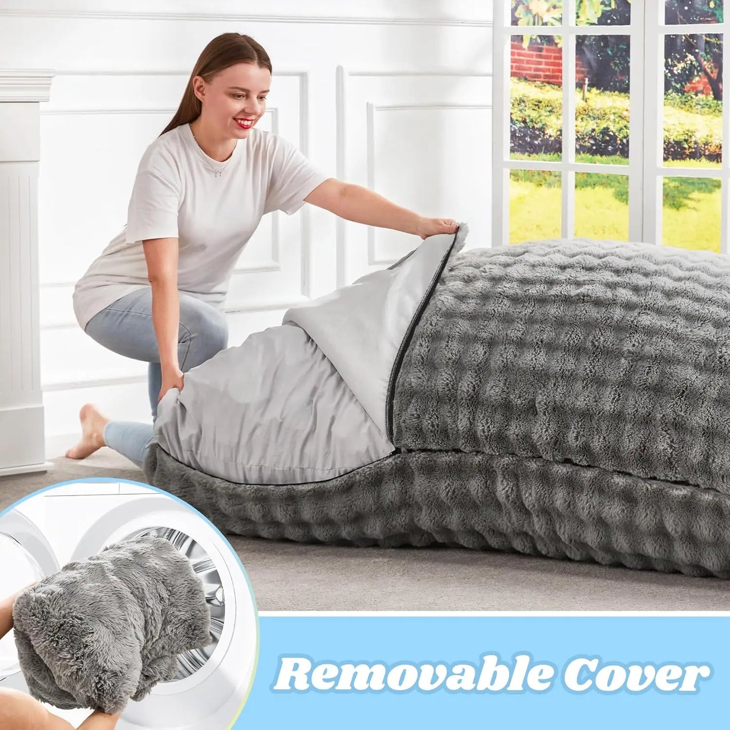 3-in-1 Memory Foam Bean Bag Chair With Washable Cover