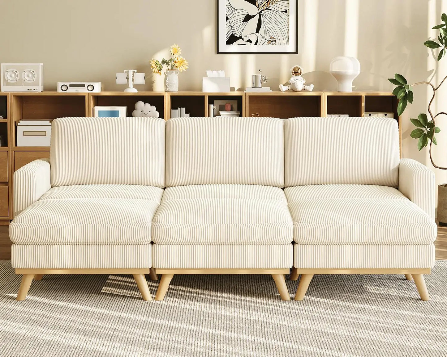 HUANZHUANG Corduroy Loveseat Sofa With Spring Cushion Solid Wood Frame