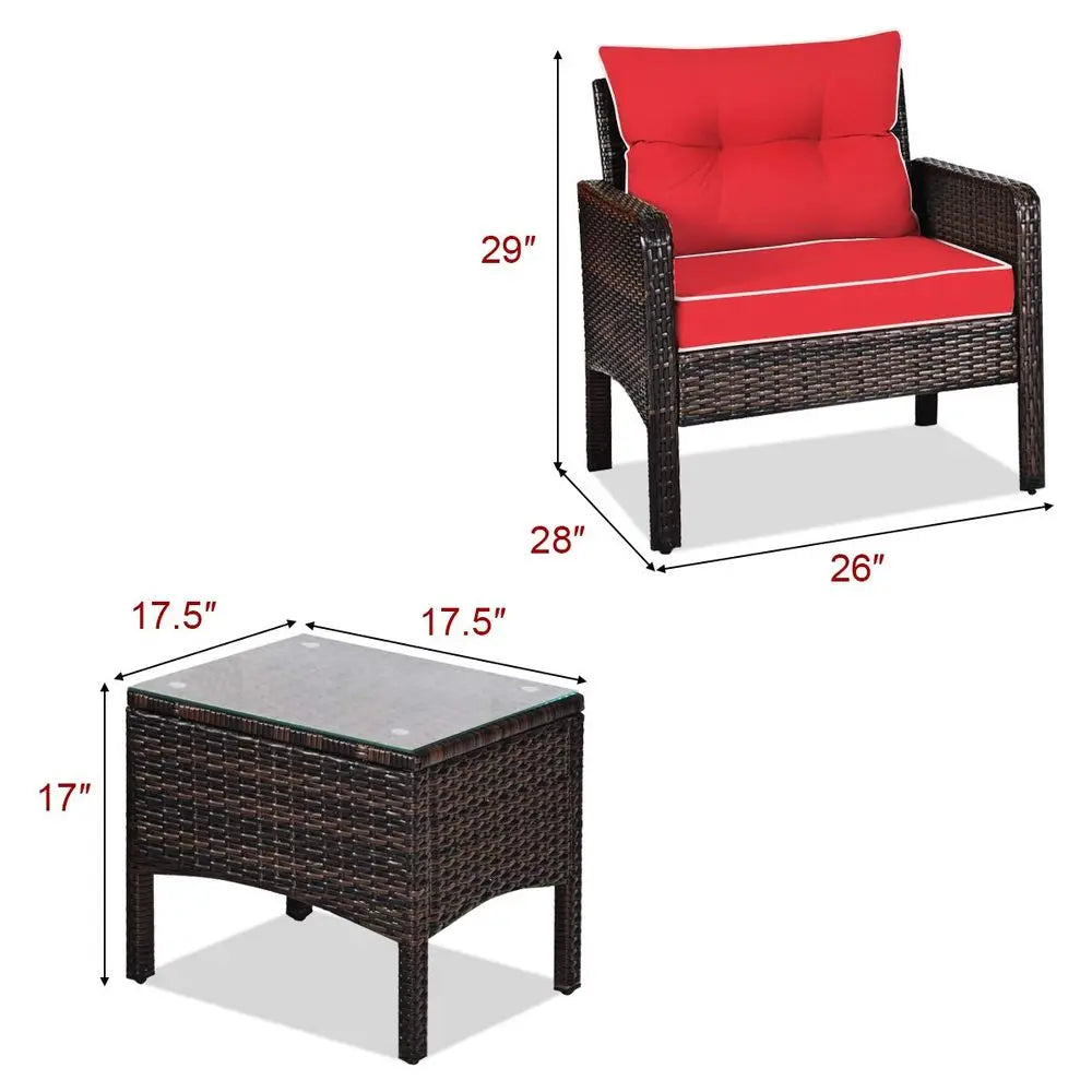 Outdoor Patio Furniture Set 3 Piece Wicker Chairs Glass Table