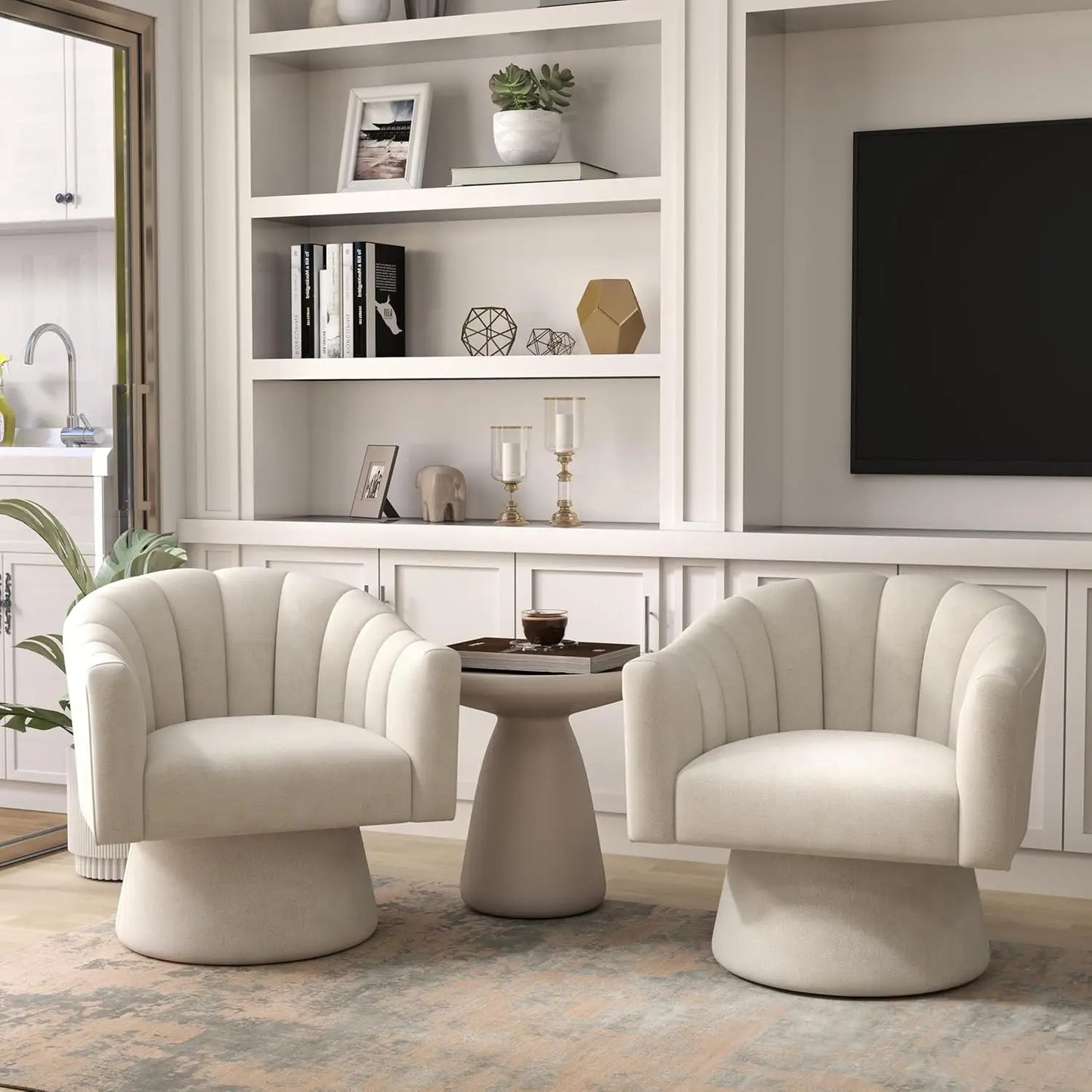 360 Degree Swivel Velvet Upholstered Barrel Chair Set