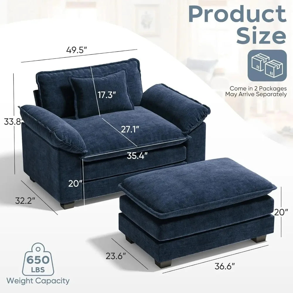 Guangbai Chenille Upholstered Accent Chair With Ottoman