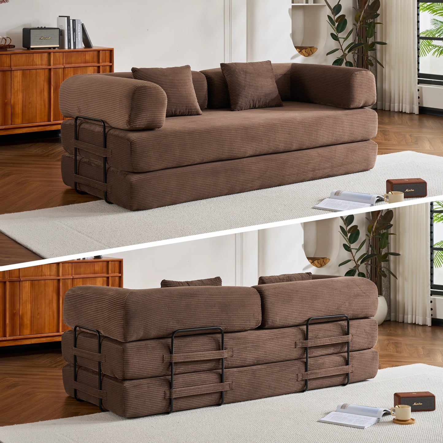 THOLASIS Folding Convertible Corduroy Sofa Bed For Small Spaces