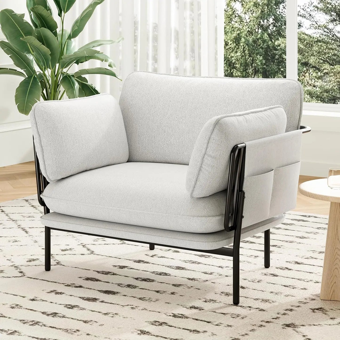 Modern Upholstered Accent Chair For Living Room With Metal Legs