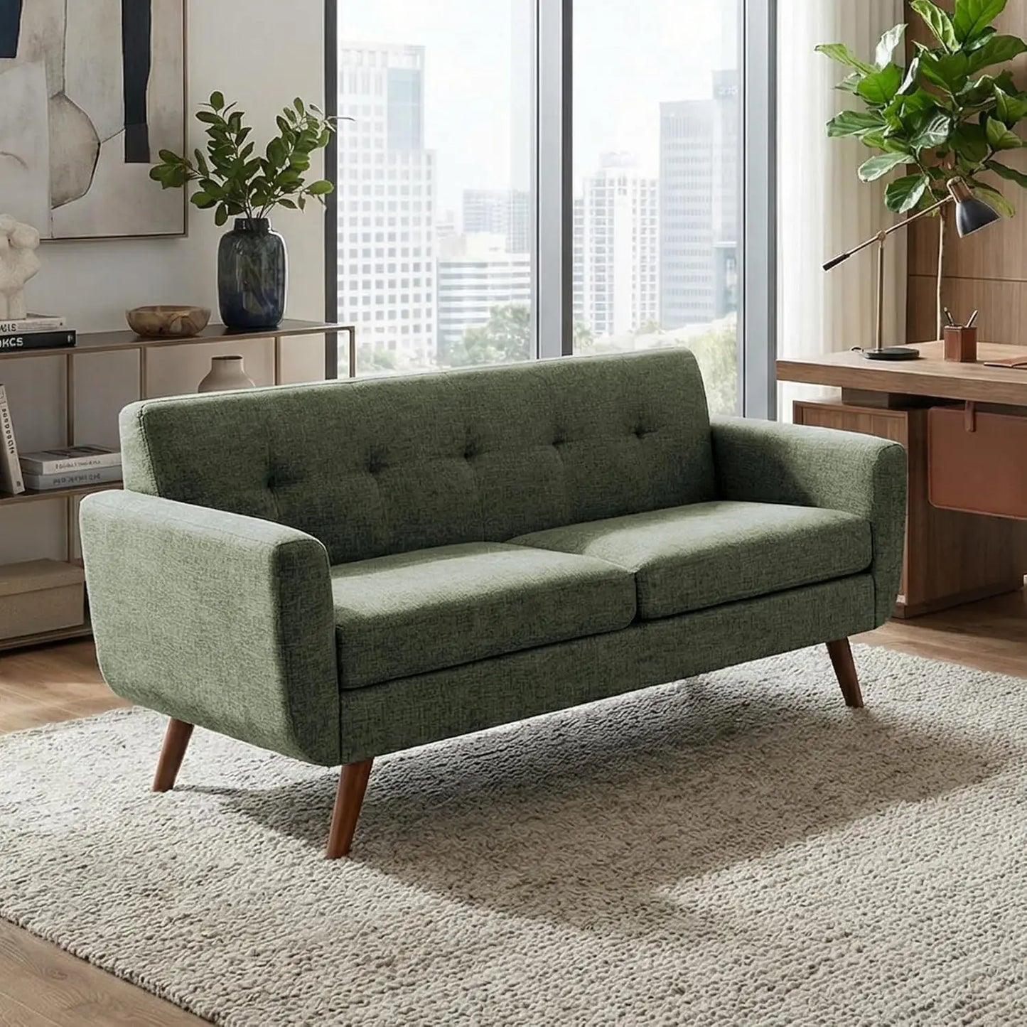 Mid Century Modern Button Tufted Upholstered Loveseat