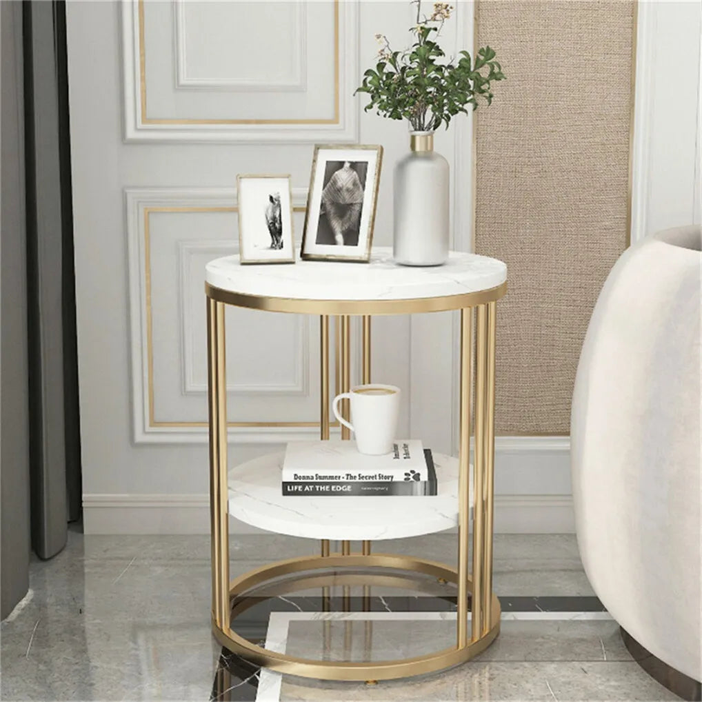 Round Marble Side Table With Metal Frame Nightstand