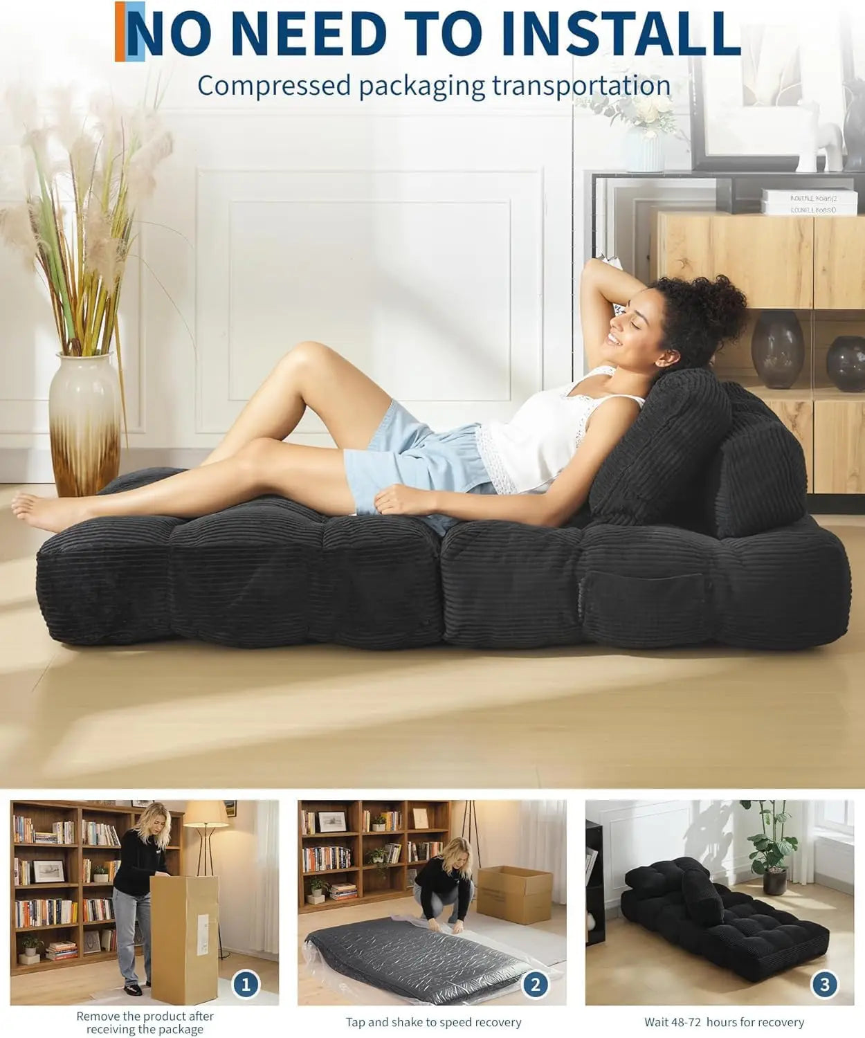 HiMISS 3 In 1 Folding Sofa Bed With Pillow BackSupport