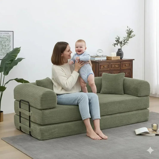 Convertible Sleeper Sofa Bed Corduroy Memory Foam Couch