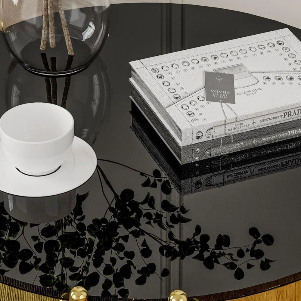 Round Glass End Table Stainless Steel Irregular Leg Living Room