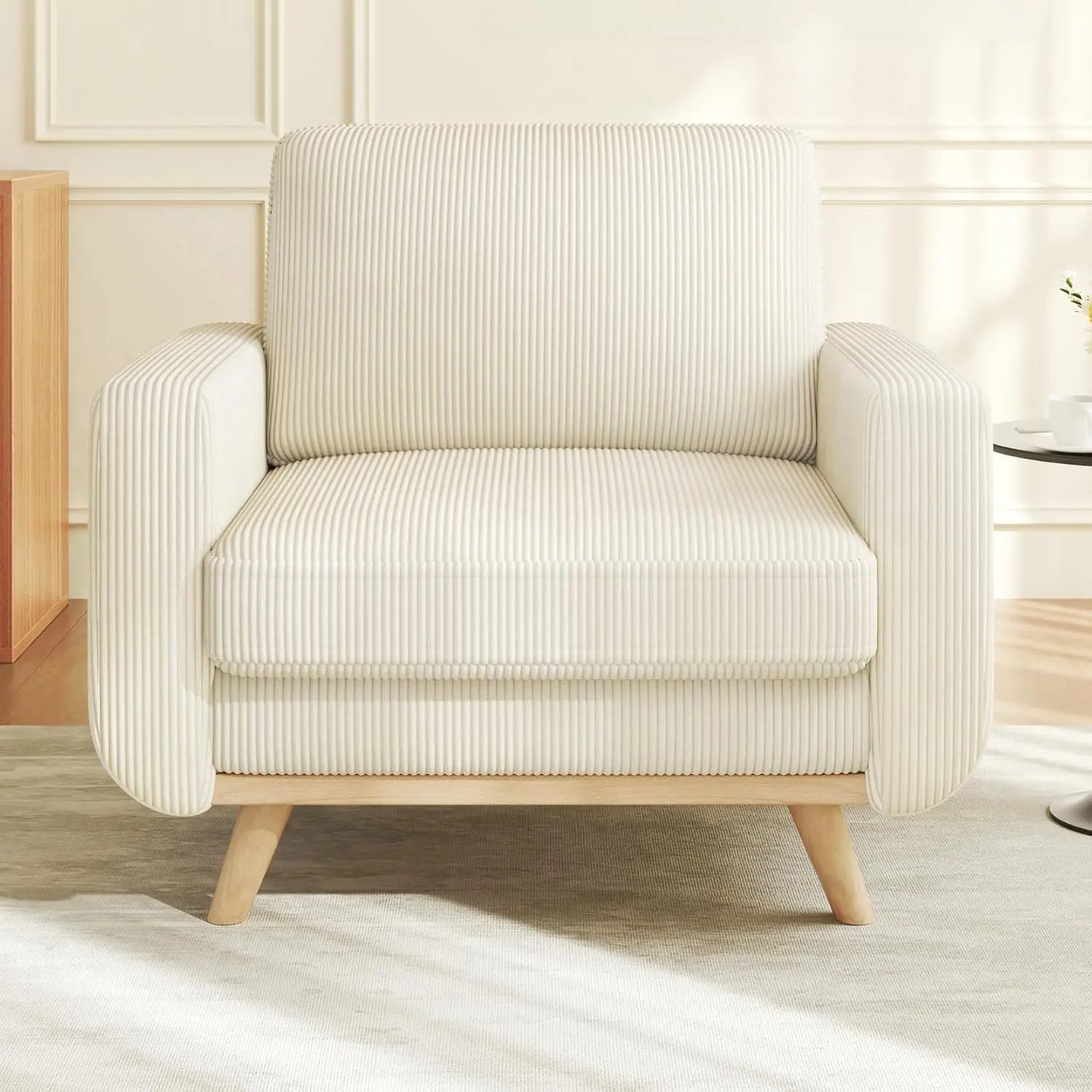 HUANZHUANG Corduroy Loveseat Sofa With Spring Cushion Solid Wood Frame