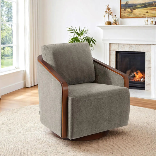 360 Degree Swivel Upholstered Round Barrel Chair Chenille Armchair