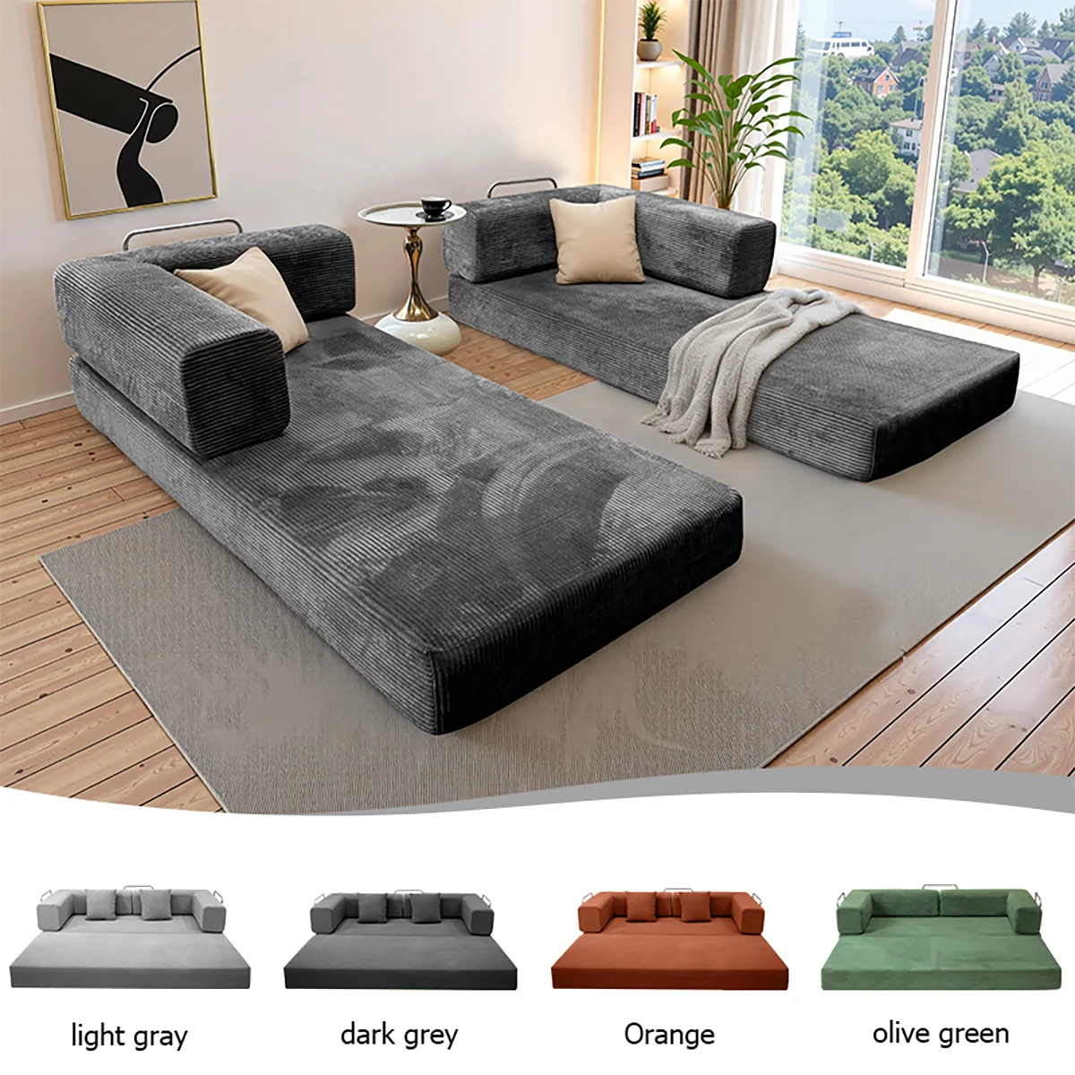 Foldable Sofa Bed With Removable Backrest For Living Room Seating