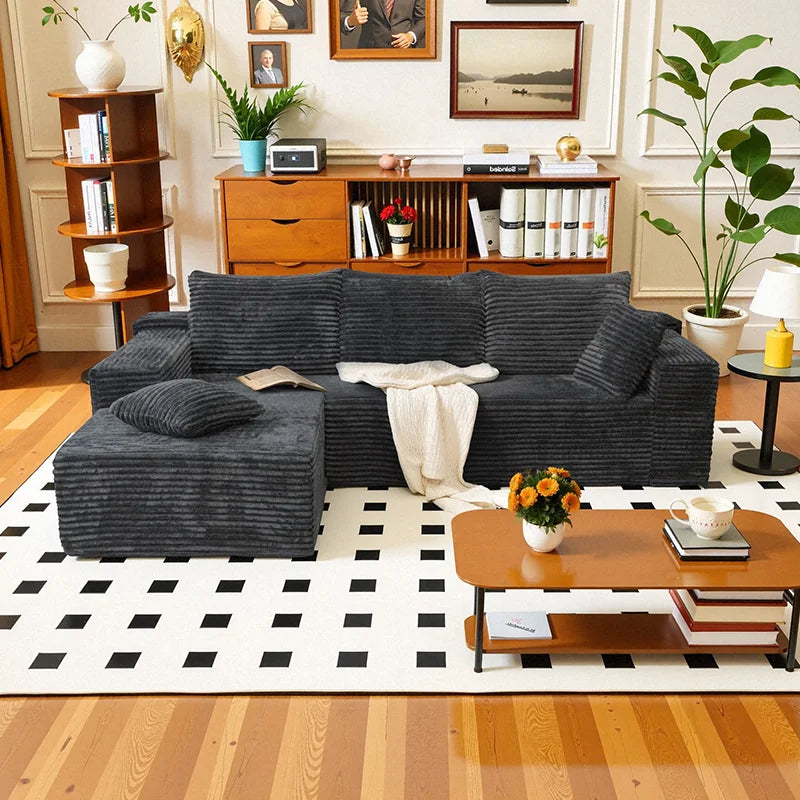 L Shaped Living Room Sofa Bed Convertible Minimalist Deep Seat