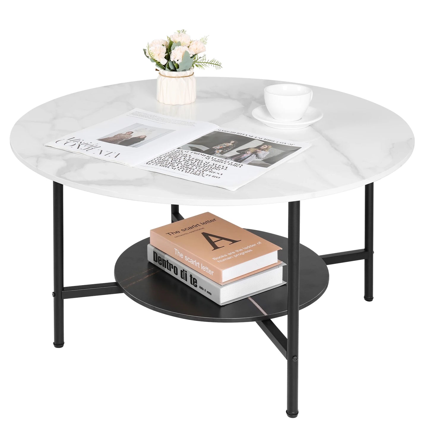 Wisfor 2 Tier Round Coffee Table Modern Sintered Stone