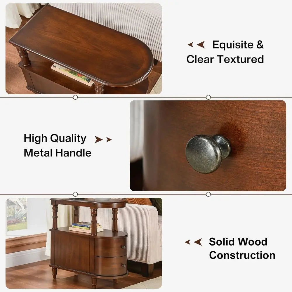 Solid Wood End Table With 2 Drawers Narrow Nightstand