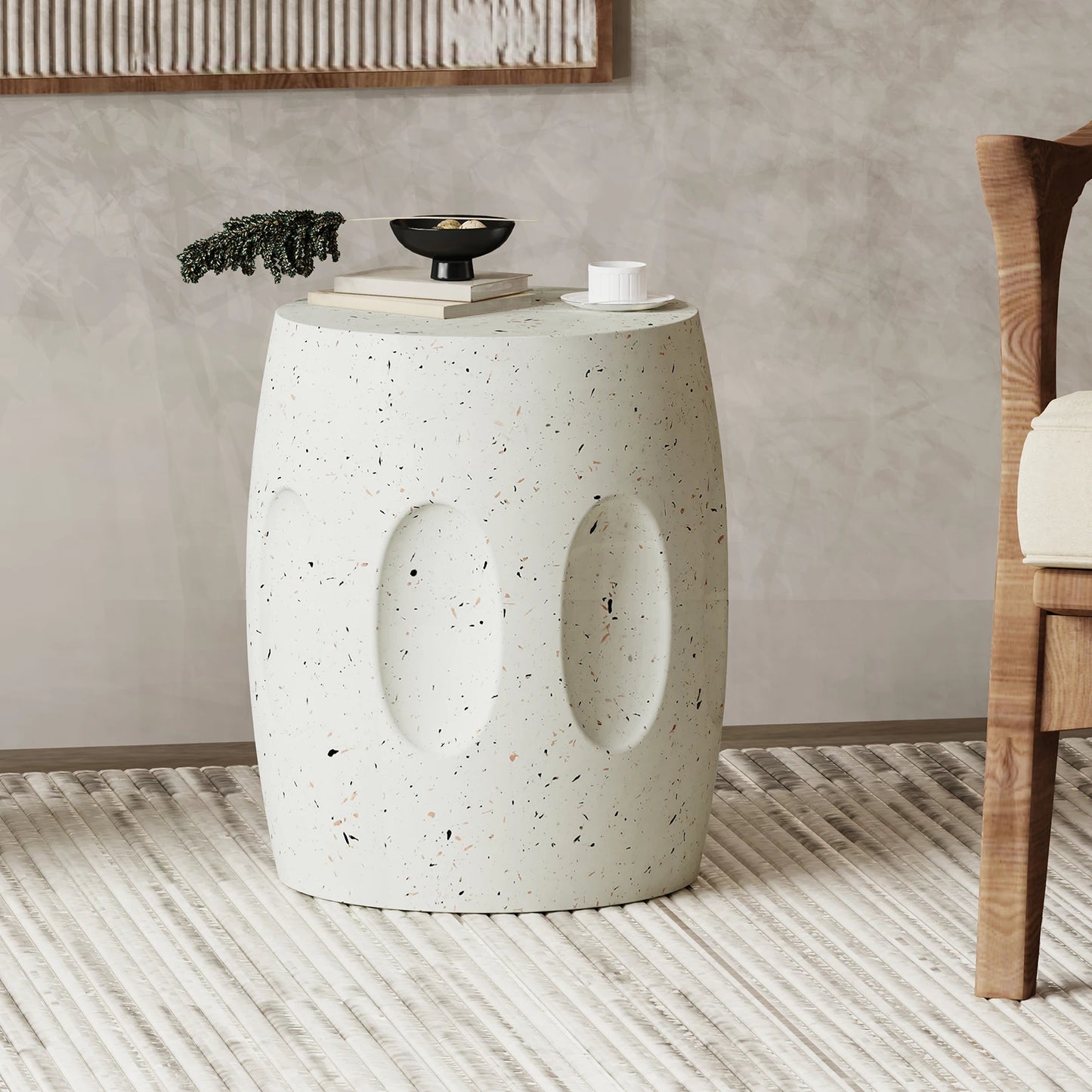 Lightweight Concrete Side Table Faux Terrazzo Accent Garden End Table