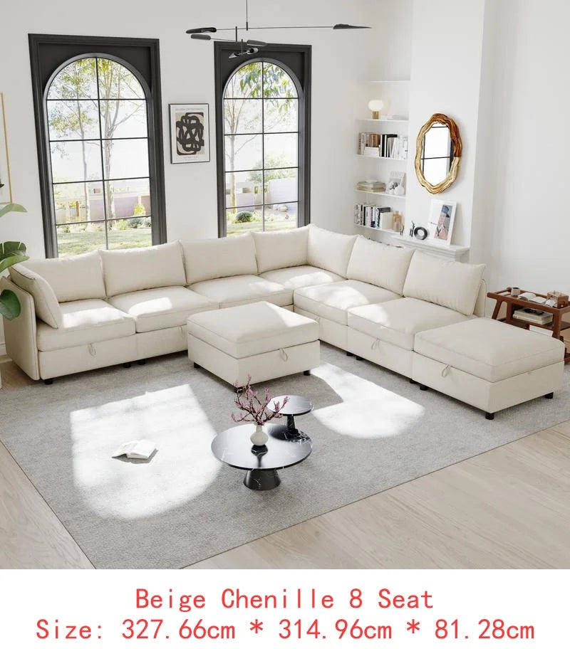Modular Sectional Sofa Set With Storage 3 Seater Loveseat Chair