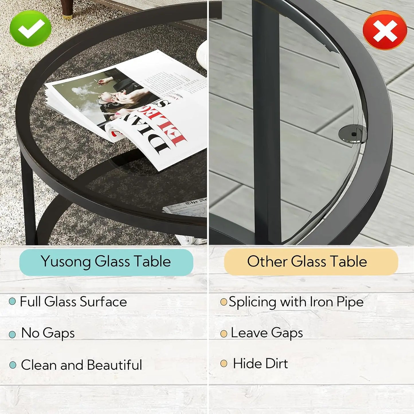 Round Glass Coffee Table With Storage Shelf For Living Room