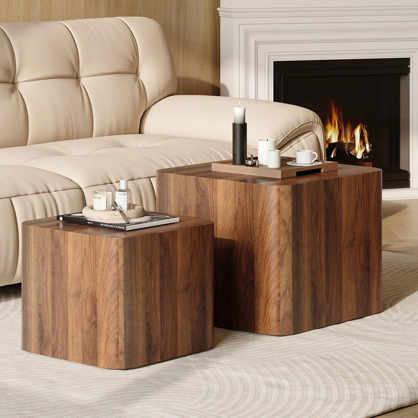 Nesting Coffee Table And End Table Set Modern Wood