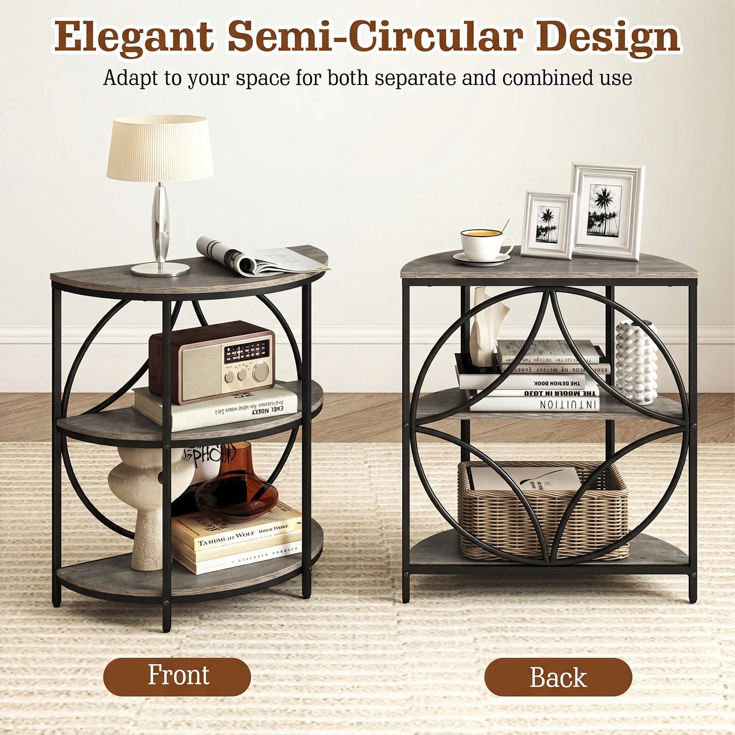 HOMASIS 3 Tier Half Round End Tables Set of 2