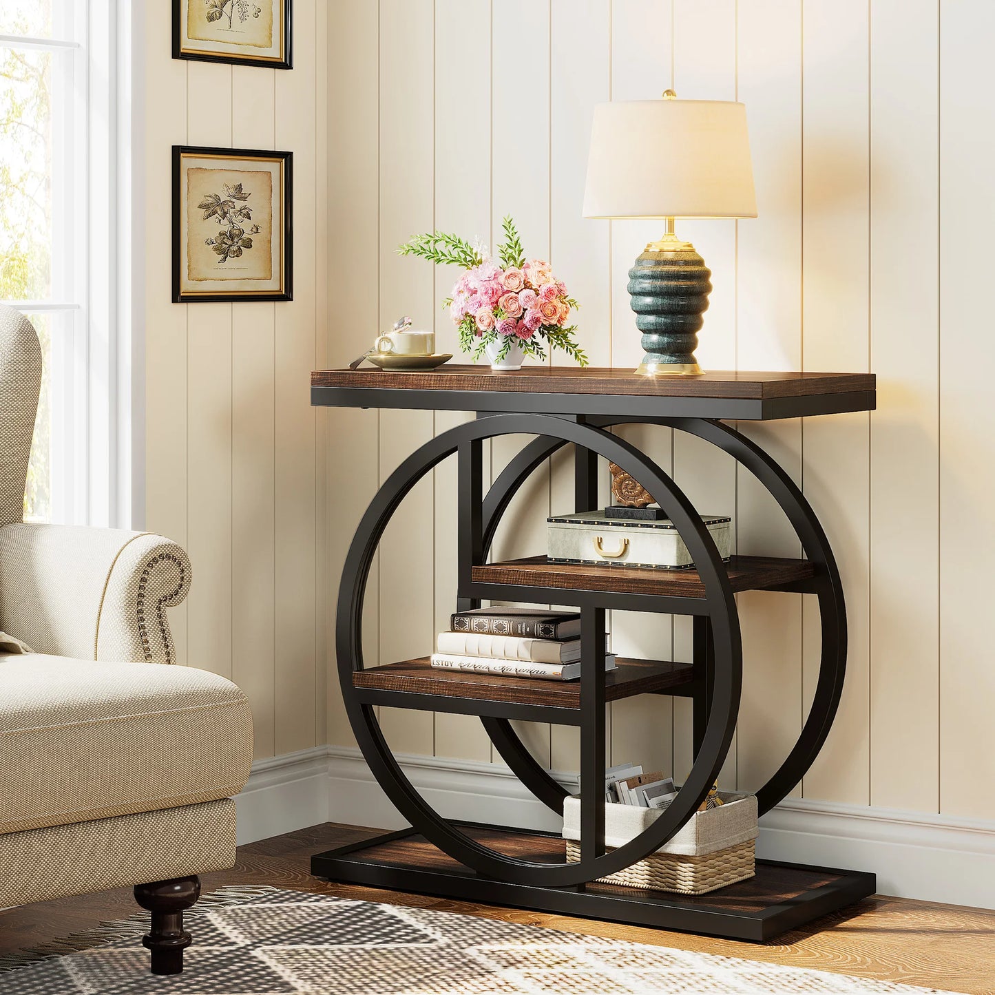 Tribesigns End Table 4-Tier Storage Shelves Industrial