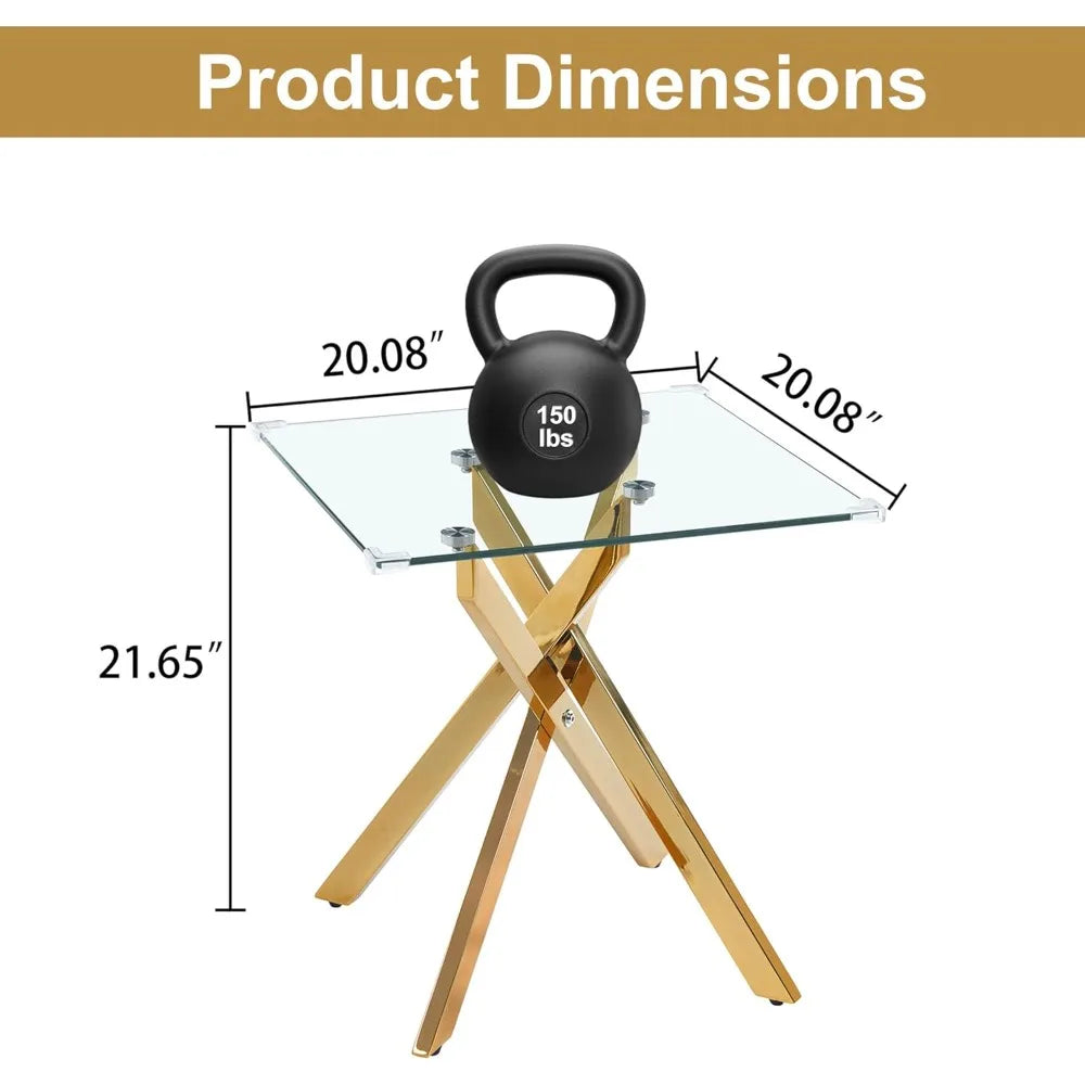 Tempered Glass Coffee And End Table Set With Geometric Legs