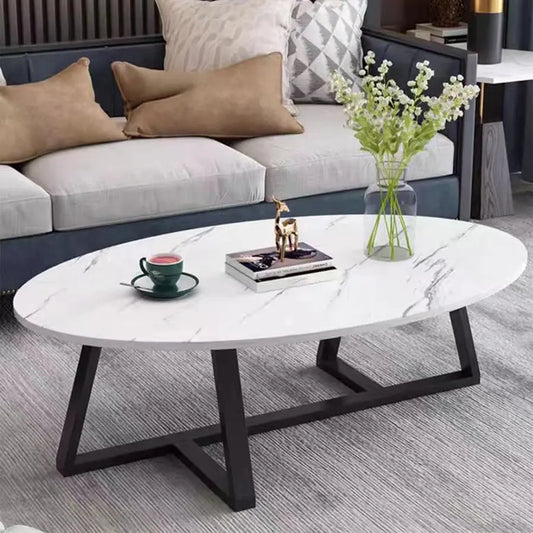 Oval Wood End Table With Faux Marble Top