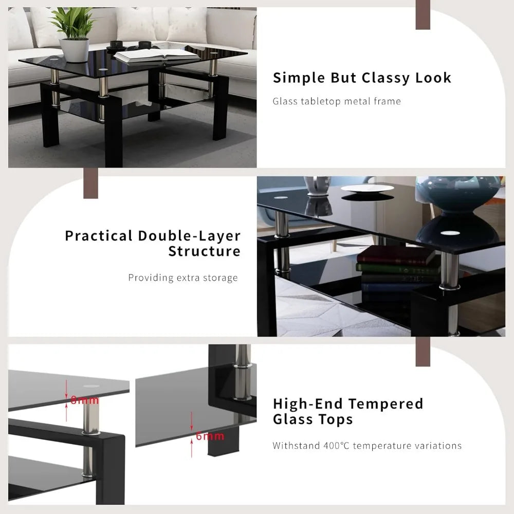 3-Piece Glass Coffee Table Set With End Tables Modern Metal