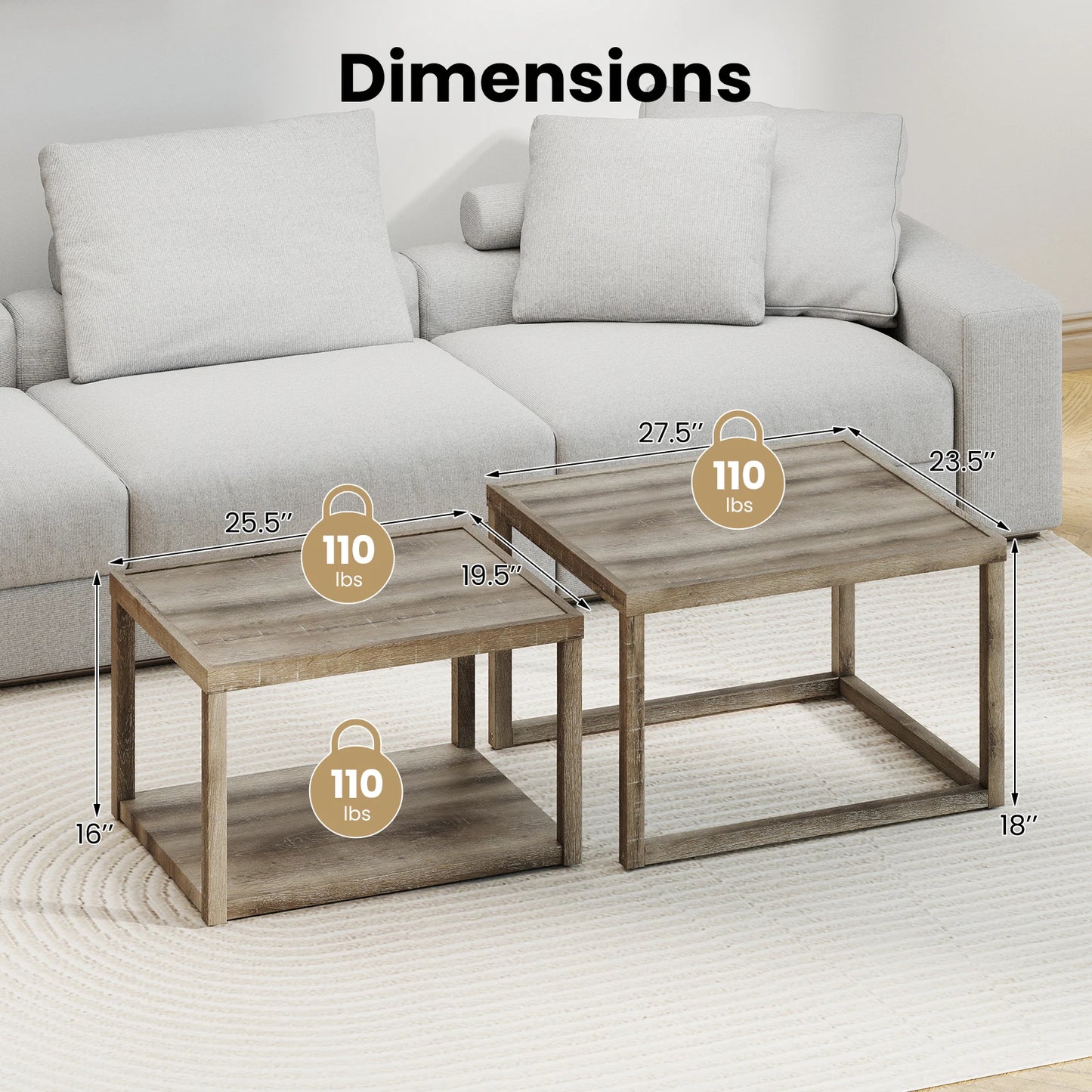 HOMASIS Nesting Coffee Tables Set of 2 With Storage