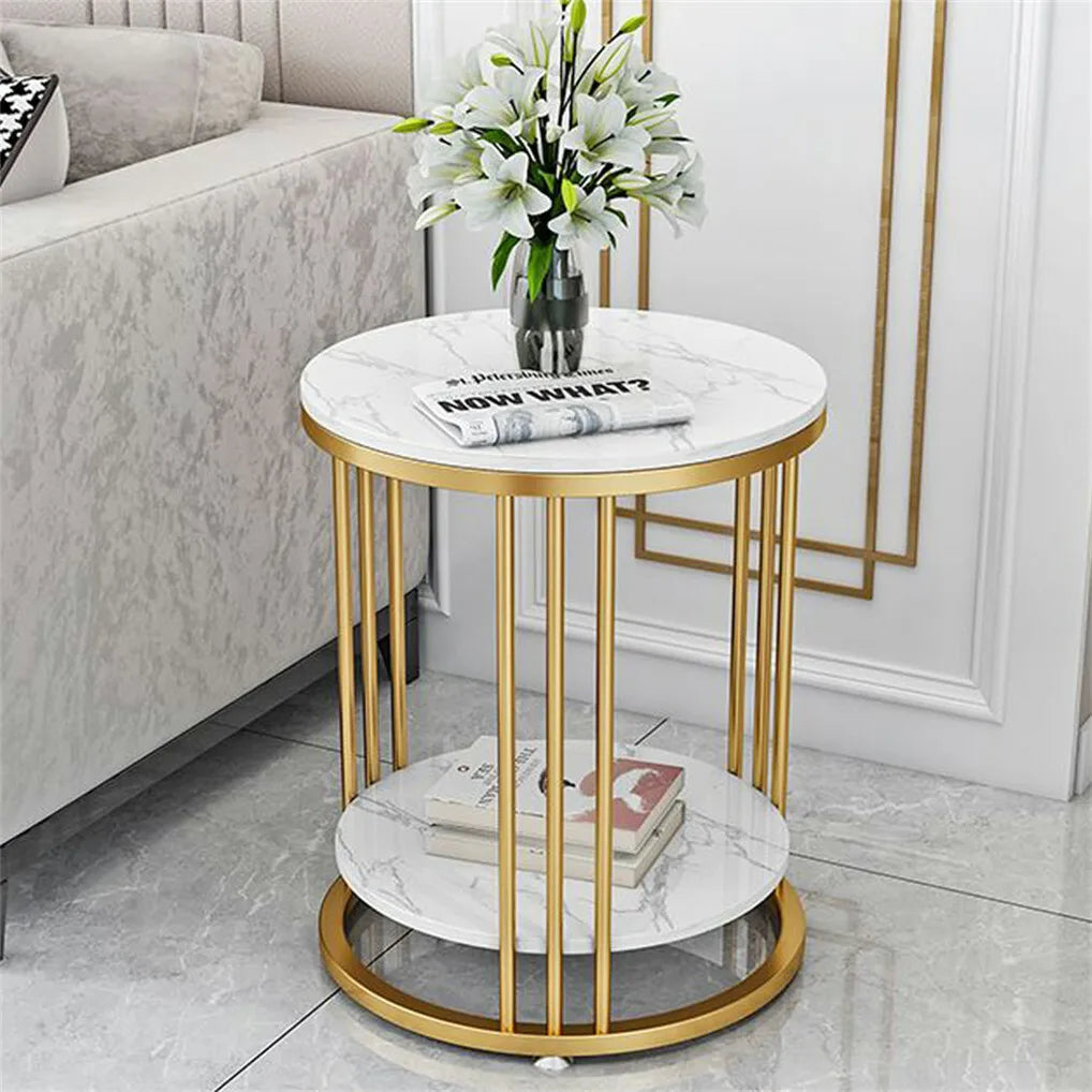 Round Marble Side Table With Metal Frame Nightstand