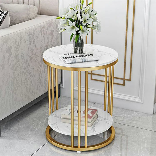 Round Marble Side Table With Metal Frame Nightstand