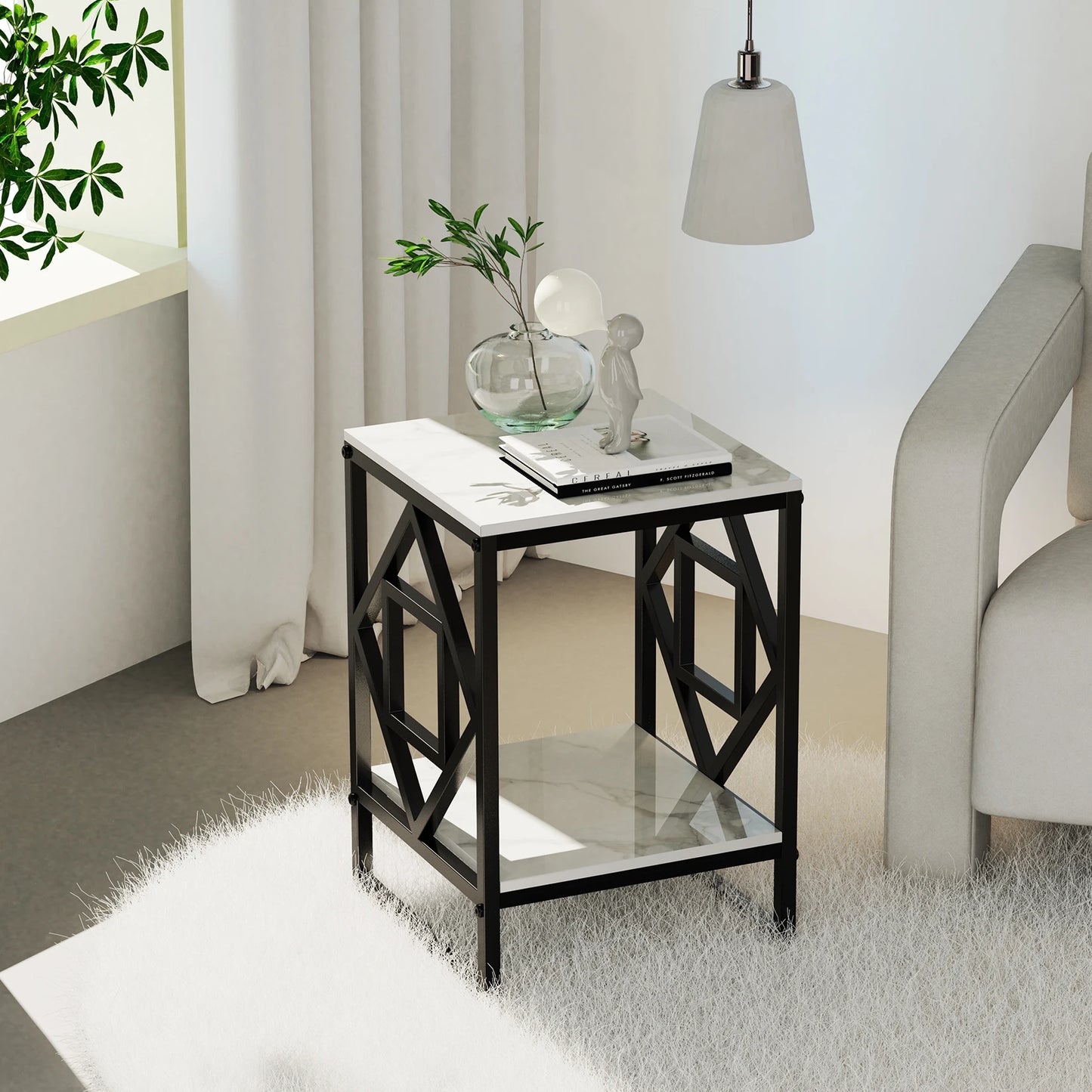 Marble Top Side Table Sofa End Table Bedside Nightstand