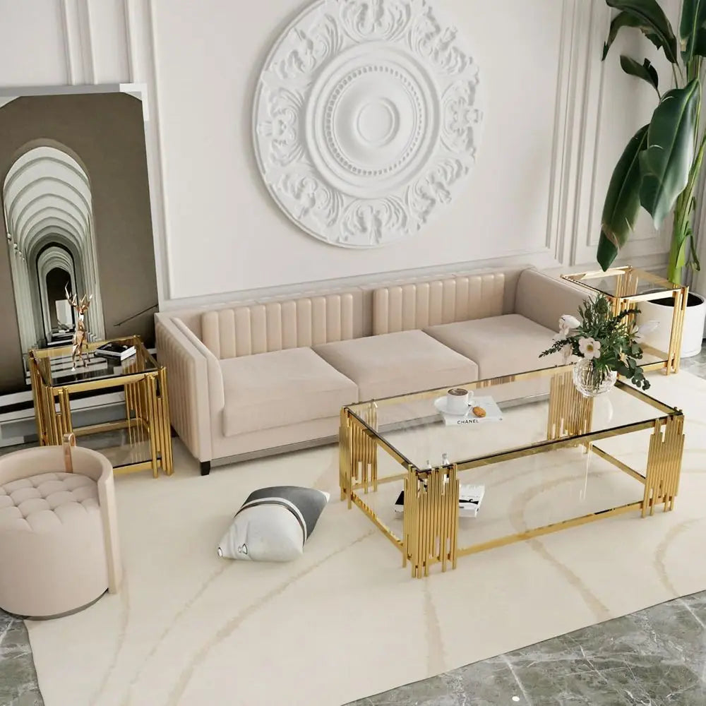 Clear Glass End Table With Stainless Steel Leg Living Room