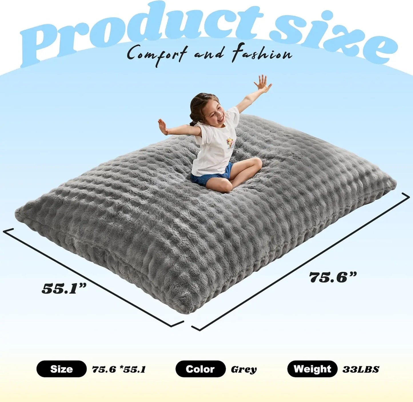 3-in-1 Memory Foam Bean Bag Chair With Washable Cover