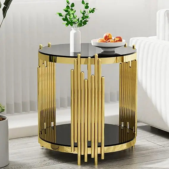 Round Glass End Table Stainless Steel Irregular Leg Living Room