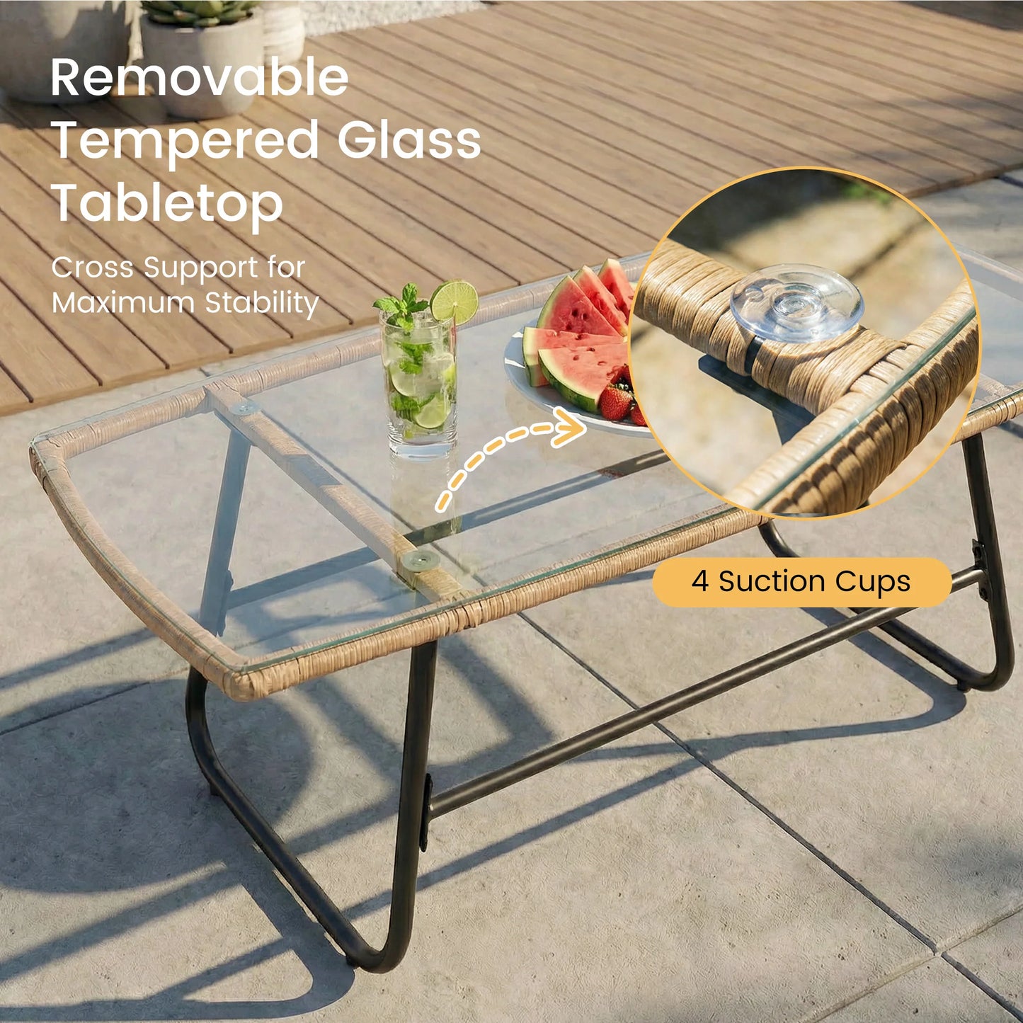 Outdoor Wicker Patio Furniture Set 4 With Cushions Glass Table