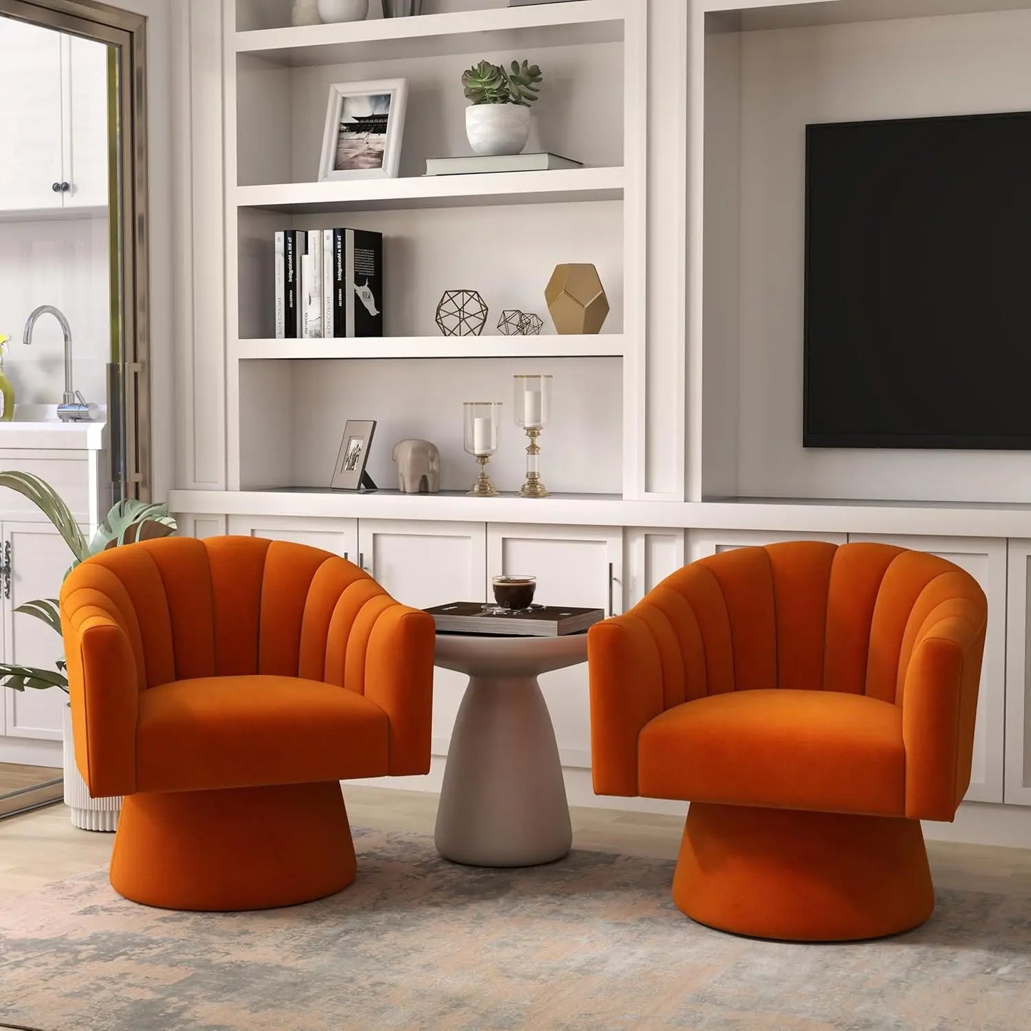 360 Degree Swivel Velvet Upholstered Barrel Chair Set