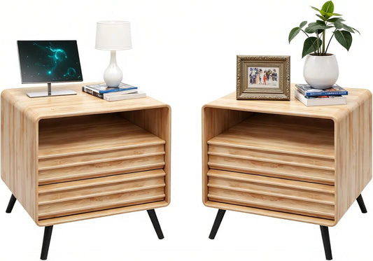 Nightstand Set Of 2 With Charger Station Mid Century Modern