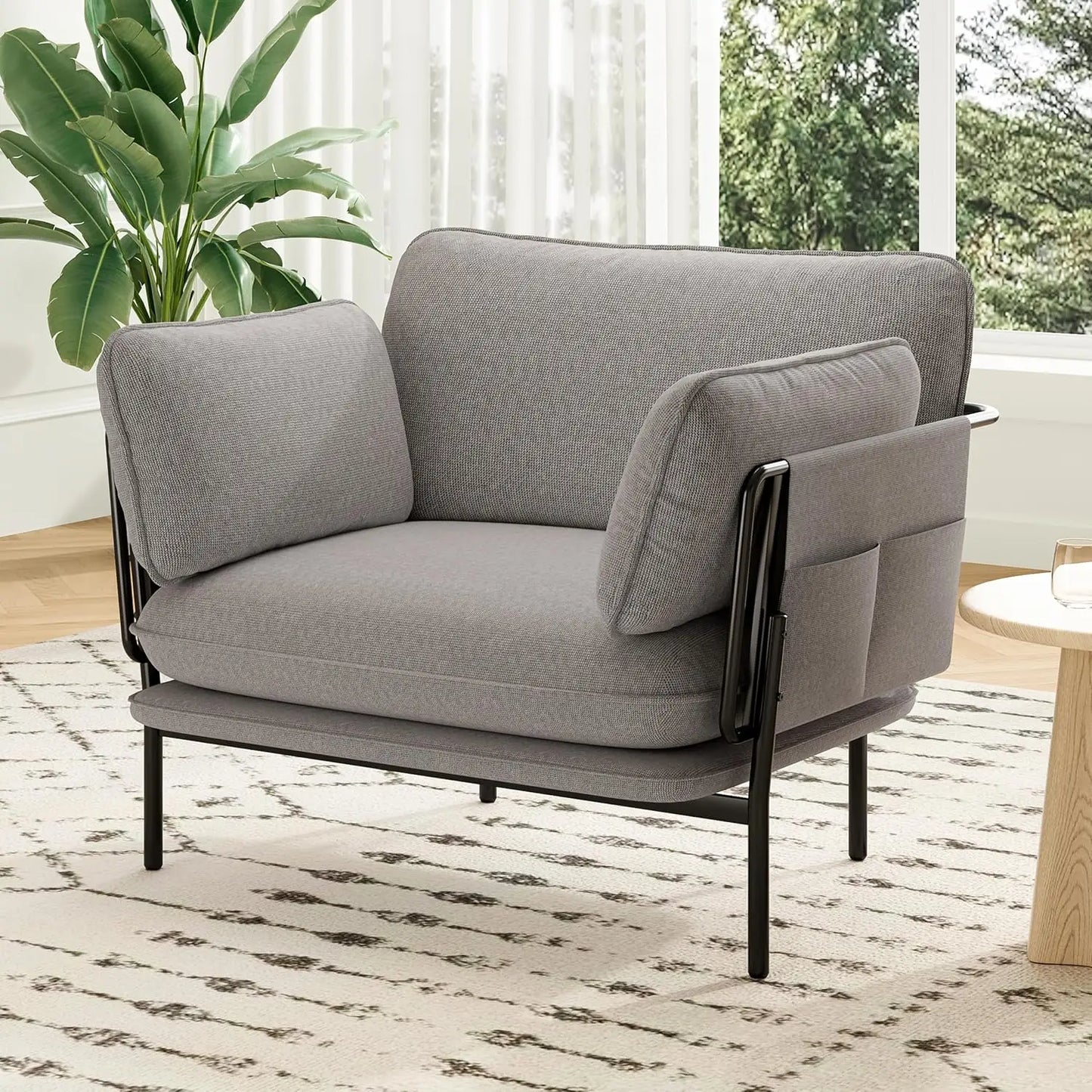 Modern Upholstered Accent Chair For Living Room With Metal Legs