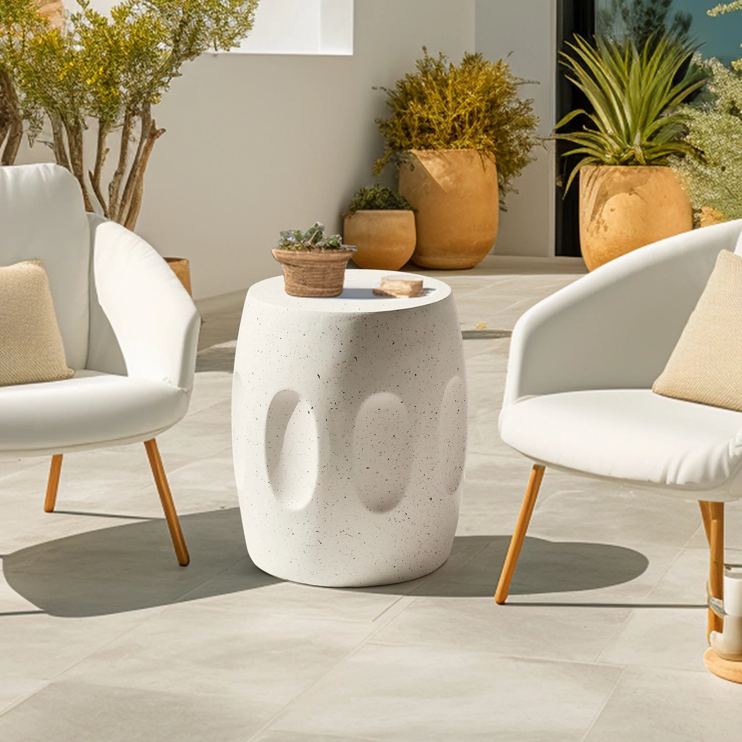 Lightweight Concrete Side Table Faux Terrazzo Accent Garden End Table