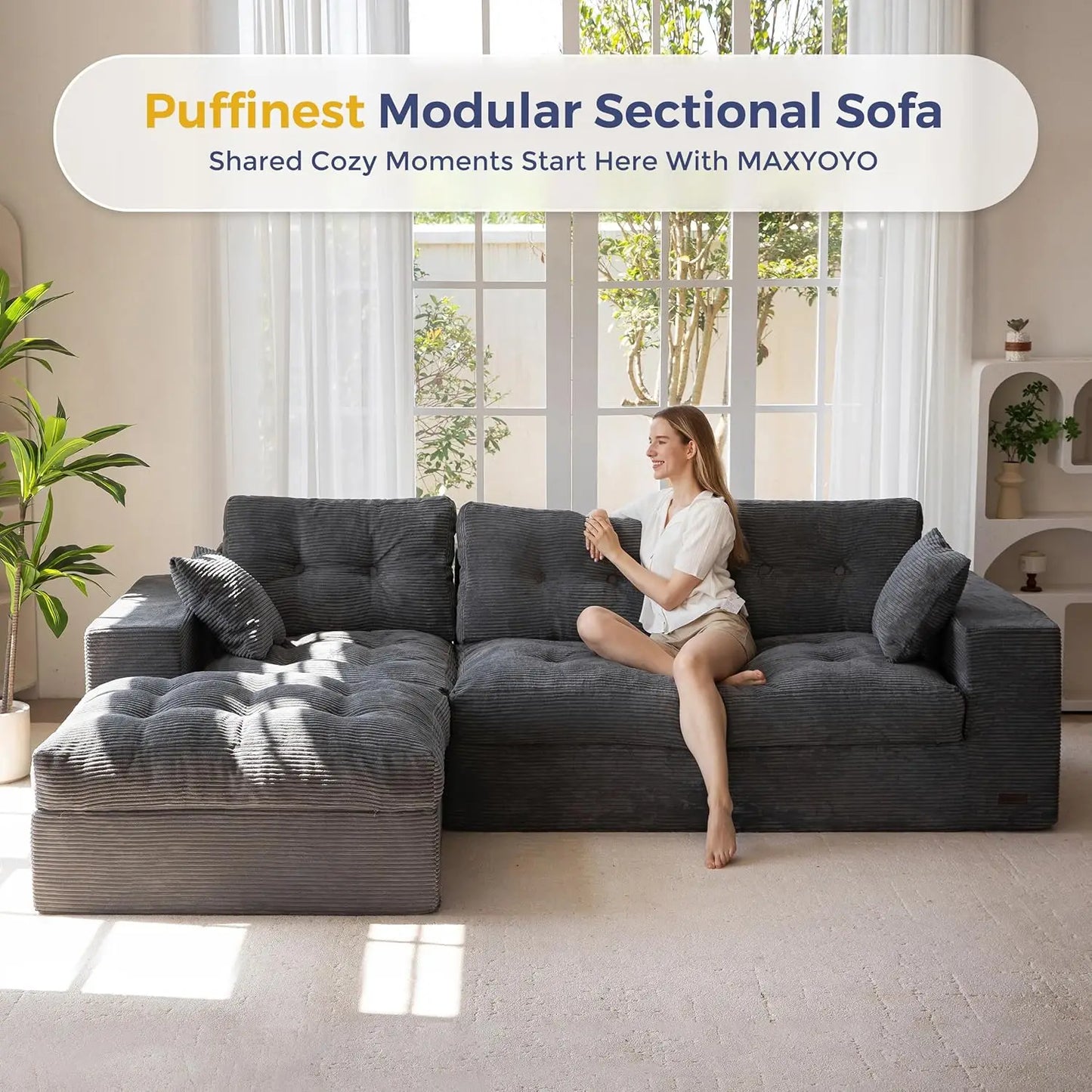 L Shaped Modular Sectional Sofa With Ottoman Upholstered Comfort