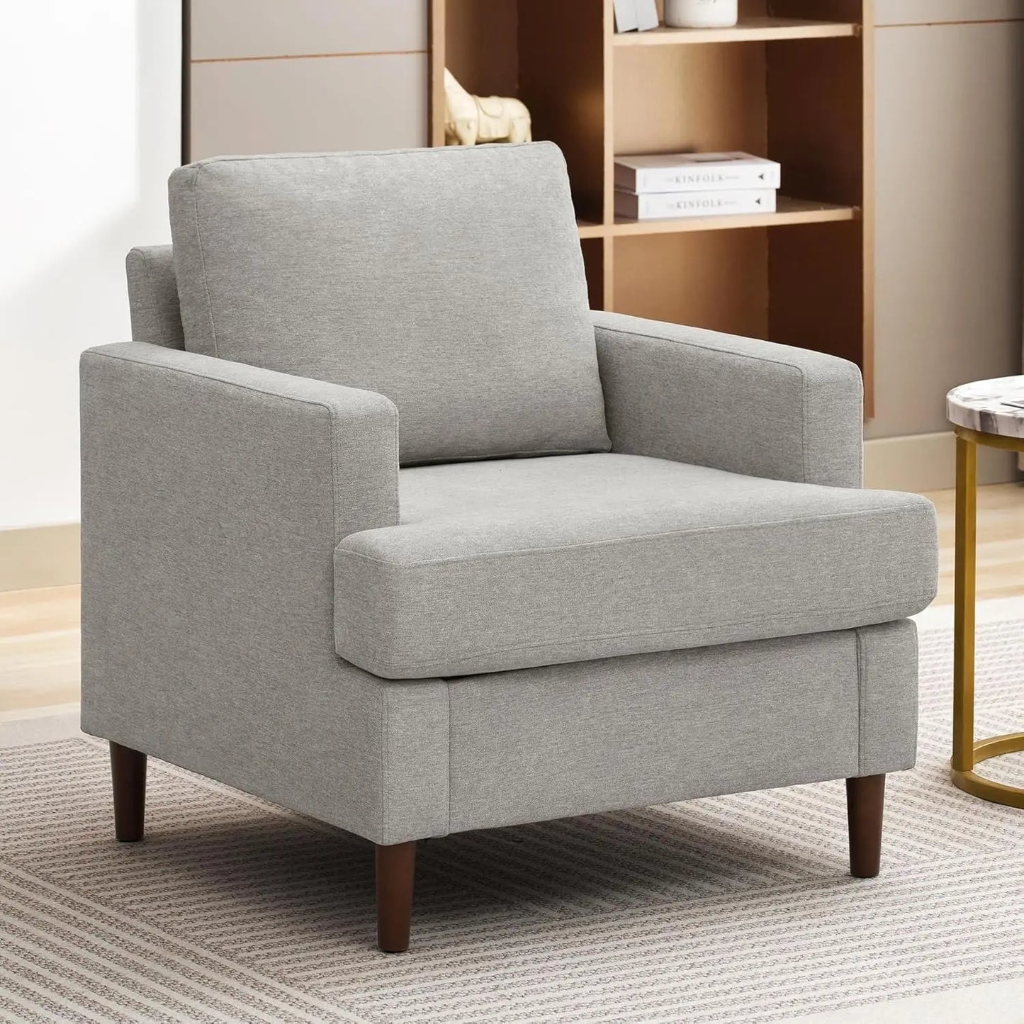Mid Century Modern Accent Chair Linen Fabric Armchair For Living Room