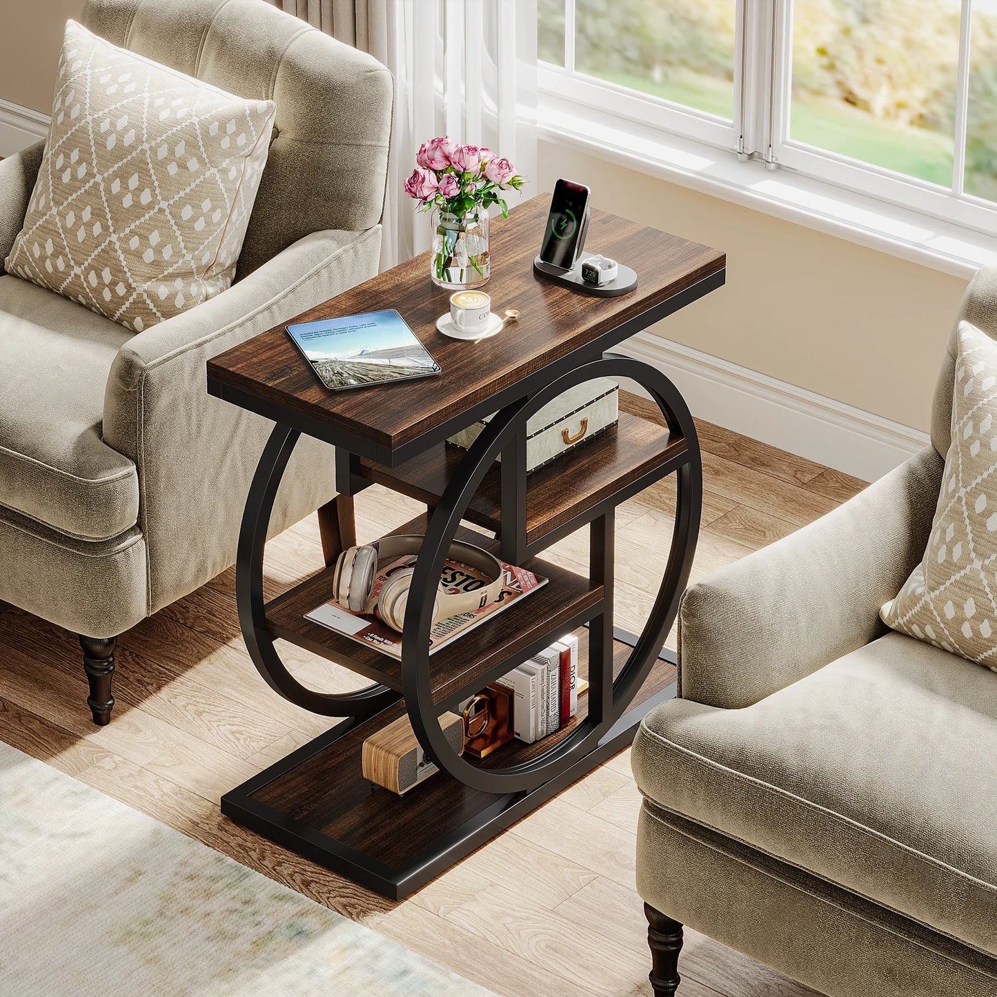 Tribesigns End Table 4-Tier Storage Shelves Industrial