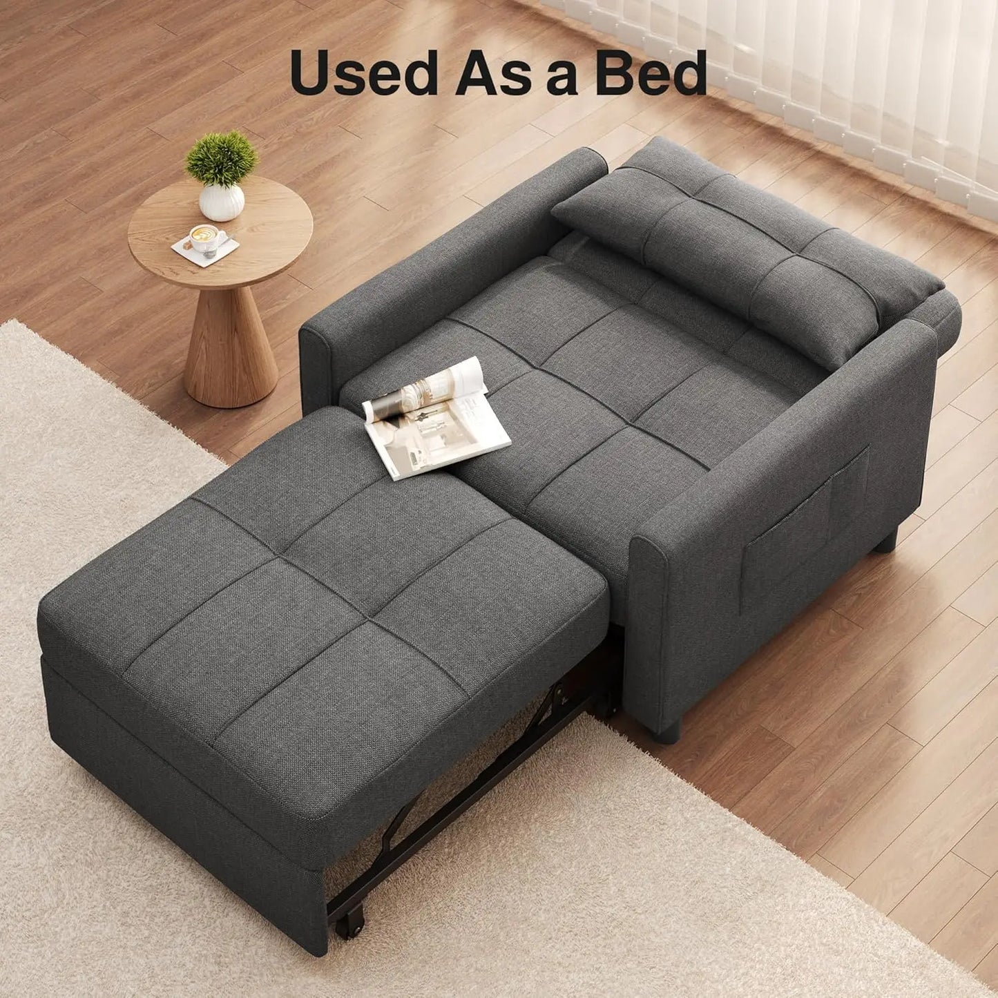 Three In One Convertible Sleeper Sofa Bed Linen Fabric