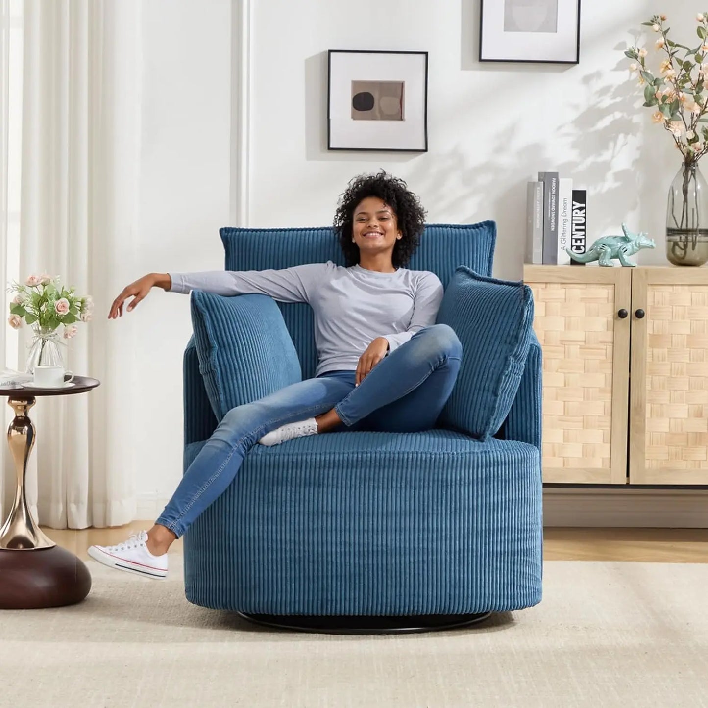 Swivel Accent Upholstered Chair for Living Room and Bedroom