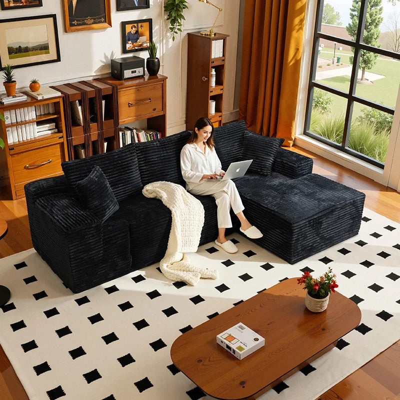 L Shaped Living Room Sofa Bed Convertible Minimalist Deep Seat