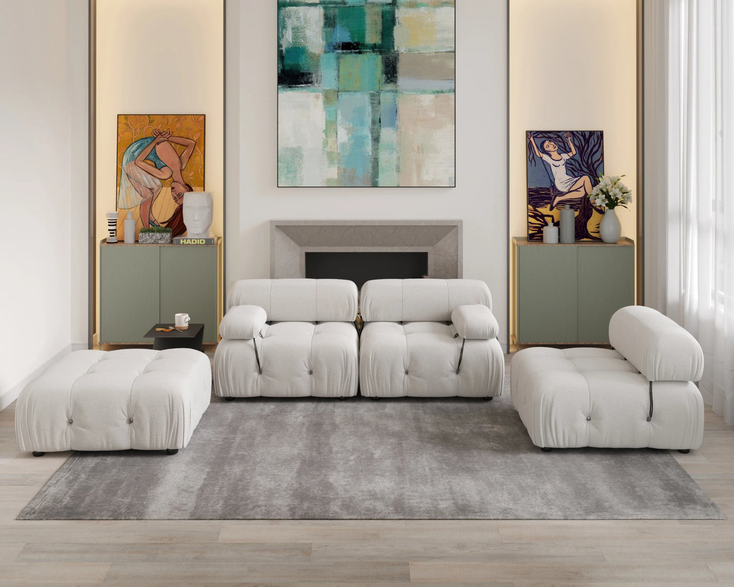 Sdorens Velvet L-Shaped Sectional Sofa With Reversible Ottoman
