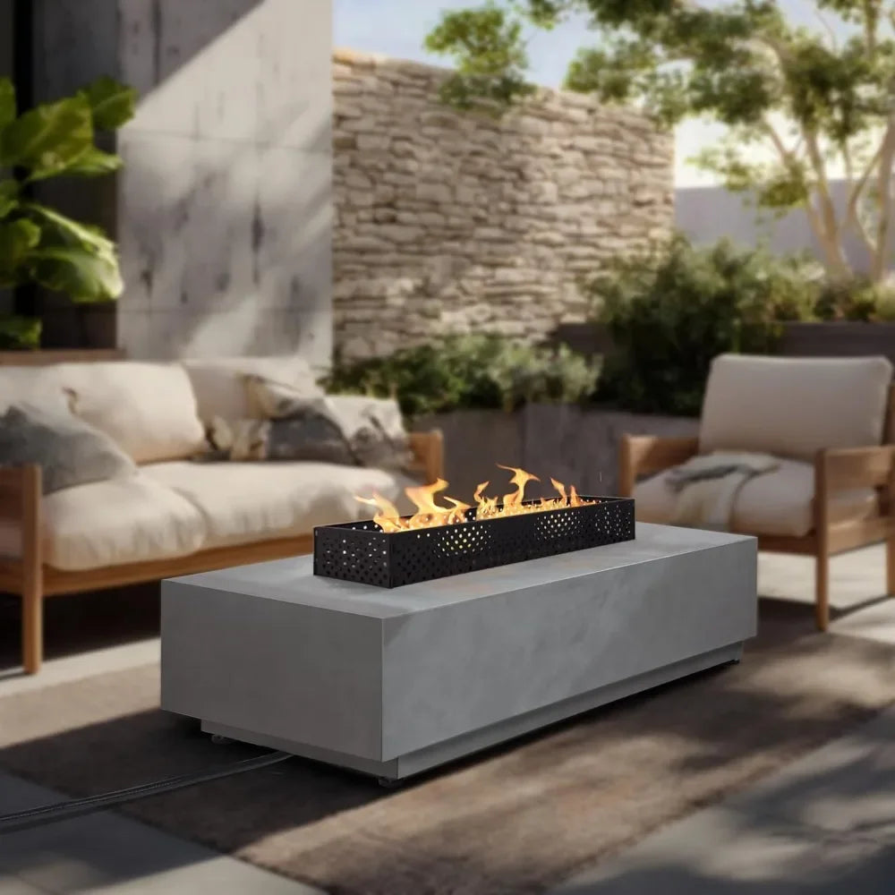 Rectangular Propane Fire Pit Table 50k BTU With Griddle